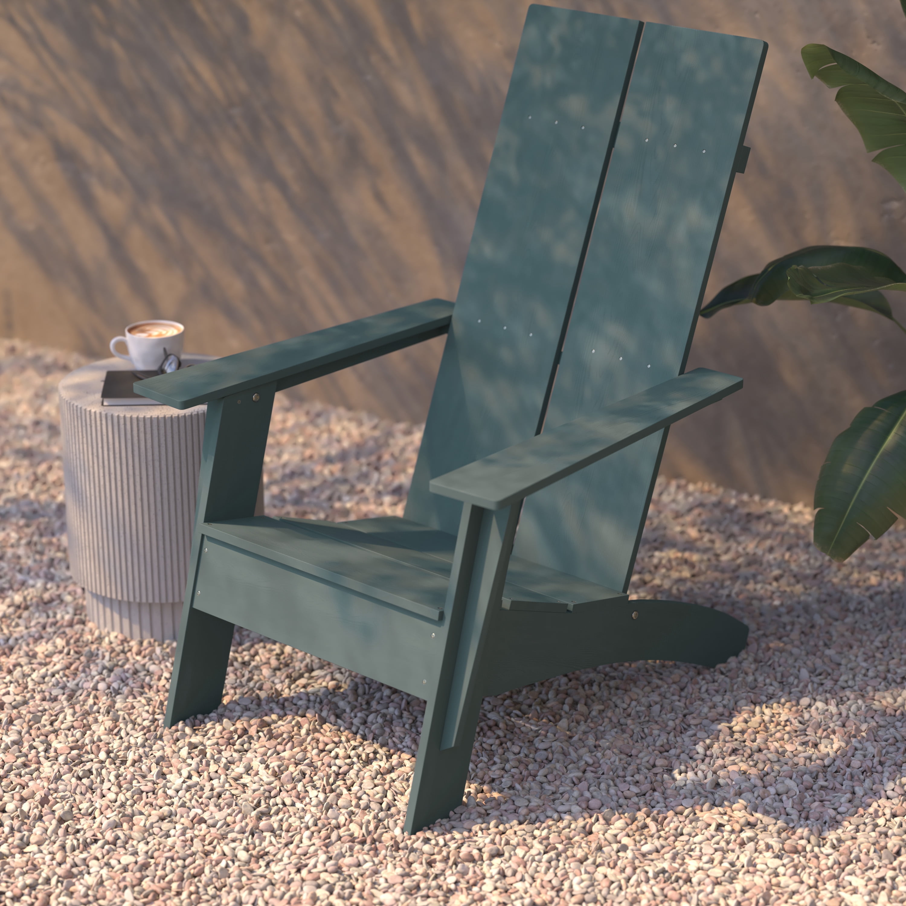 BizChair Modern Commercial 2-Slat Back Adirondack Chair - Sea Foam All-Weather Poly Resin Lounge Chair