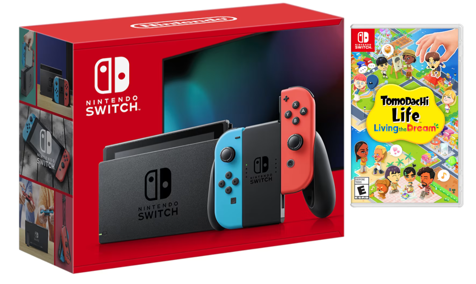 Nintendo Switch Neon Console and Tomodachi Life: Living the Dream Game Bundle -Region Free-