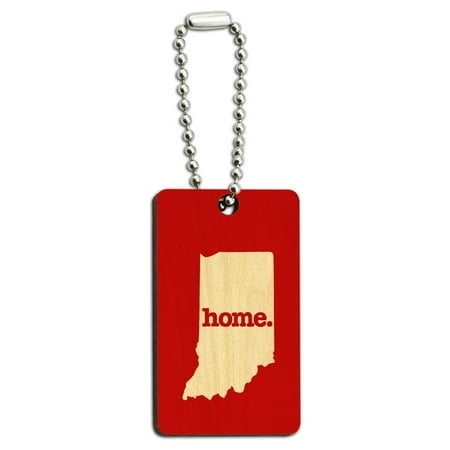- Indiana IN Home State Wood Wooden Rectangle Key Chain - Solid Red