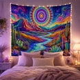 thumbnail image 2 of Mandala Over a Winding River Among Cacti and Purple Mountains, Dreamy Psychedelic for Art Lovers, Desert Art, Housewarming Gift, Tapestry Wall Hanging for Bedroom and Studio, 2 of 7