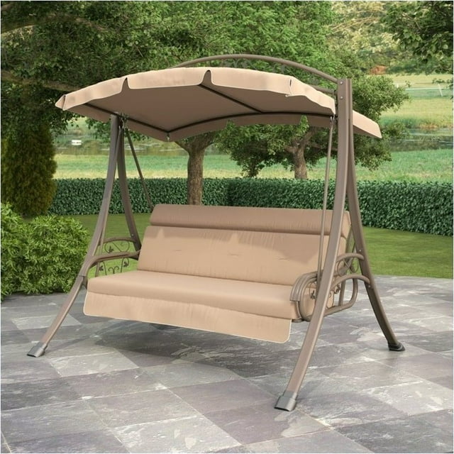 Pemberly Row Balançoire de Patio avec Auvent Arqué en Beige