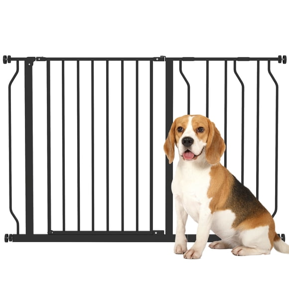 PawHut 30"- 45" Extra Wide Dog Gate with Double Locking System Black