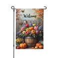 thumbnail image 2 of Welcome Autumn Garden Flag 12x18 Inch Double Sided Fall Flowers Pumpkins Bird Wooden Barrel Yard Flag Outdoor Decoration Small Farmhouse Yard Outdoor Decor Rustic Home Birthday Gift Holiday Gifts, 2 of 7