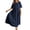 A-Navy760, variant on Solid Pleated Dress for Women Loose Flowy Elbow Sleeve Round Neck Maxi Dress Breathable Minimalist Casual Dresses