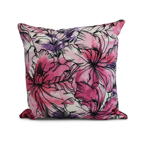 Simply Daisy, 20" x 20" Zentangle, Floral Print Outdoor Pillow, Purple