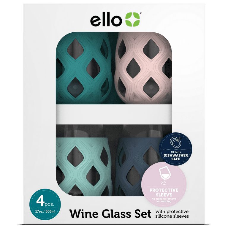 Ello Cru 17 Oz Stemless Wine Glass Set with Silicone Sleeves Cosmos