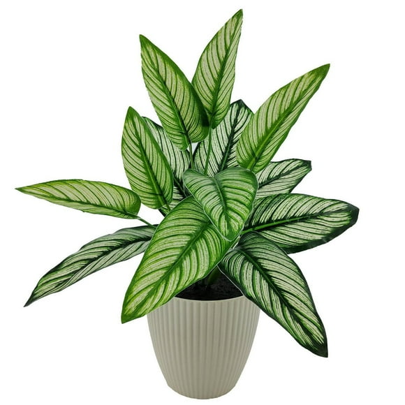 Mainstays 10in Indoor Artificial Plant in Pot, Green Color Calathea