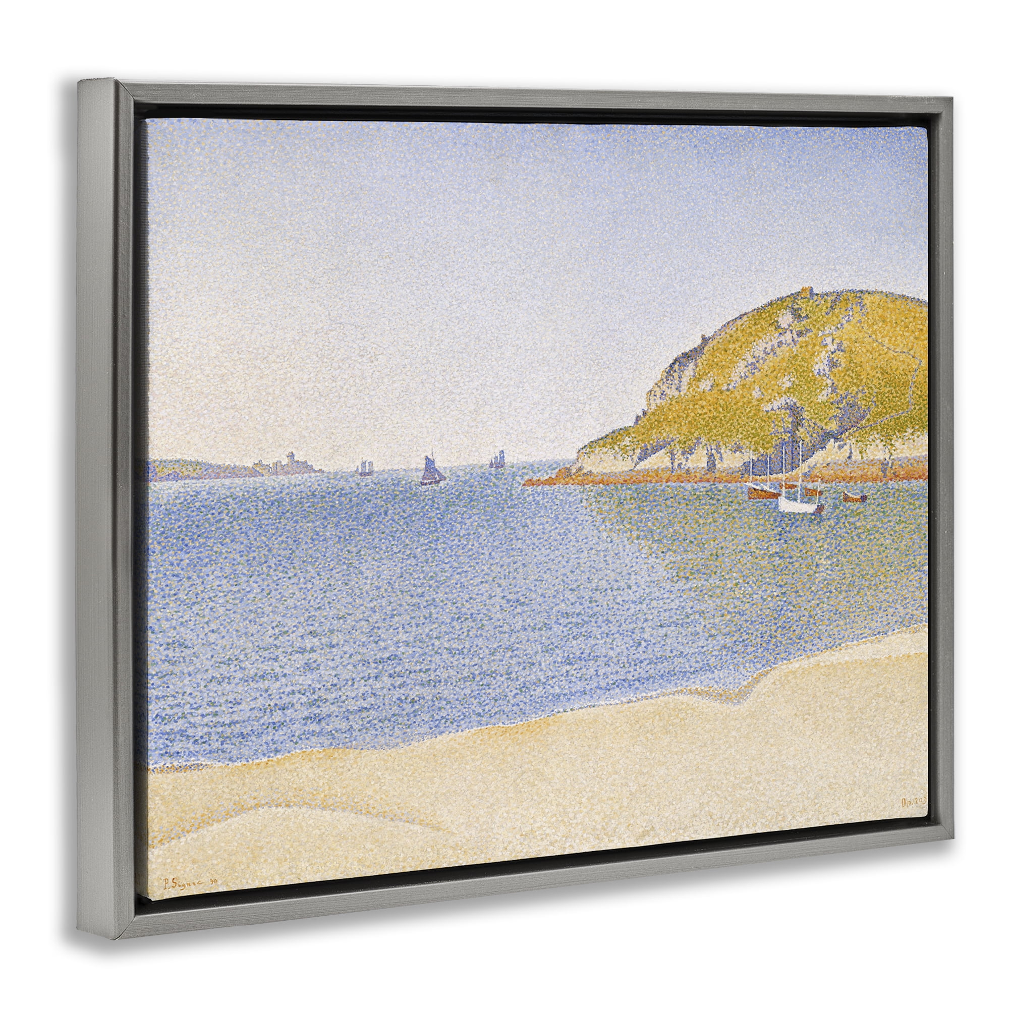 Stupell Industries Classical Signac Port Painting Landscape & Nature Painting Gray Floater Framed Canvas Art Print Wall Art, 21 x 17