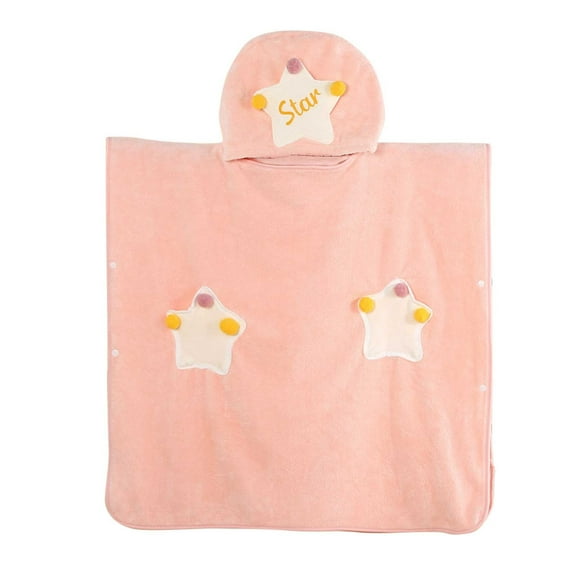 Virmaxy Star Hooded Wearable Bath Towel Poncho with Snap Button Soft and Absorbent Pullover Robe for After Shower and Play,for 3.3'-4.6' Pink
