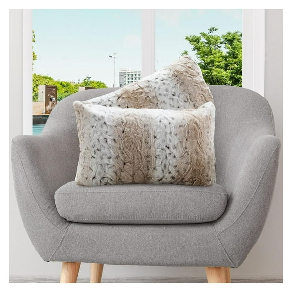 YOSITiuu Embossed Faux Fur Throw Pillows - Set of 2 Lumbar Couch Pillows, 12" x 20" - Snow Leopard