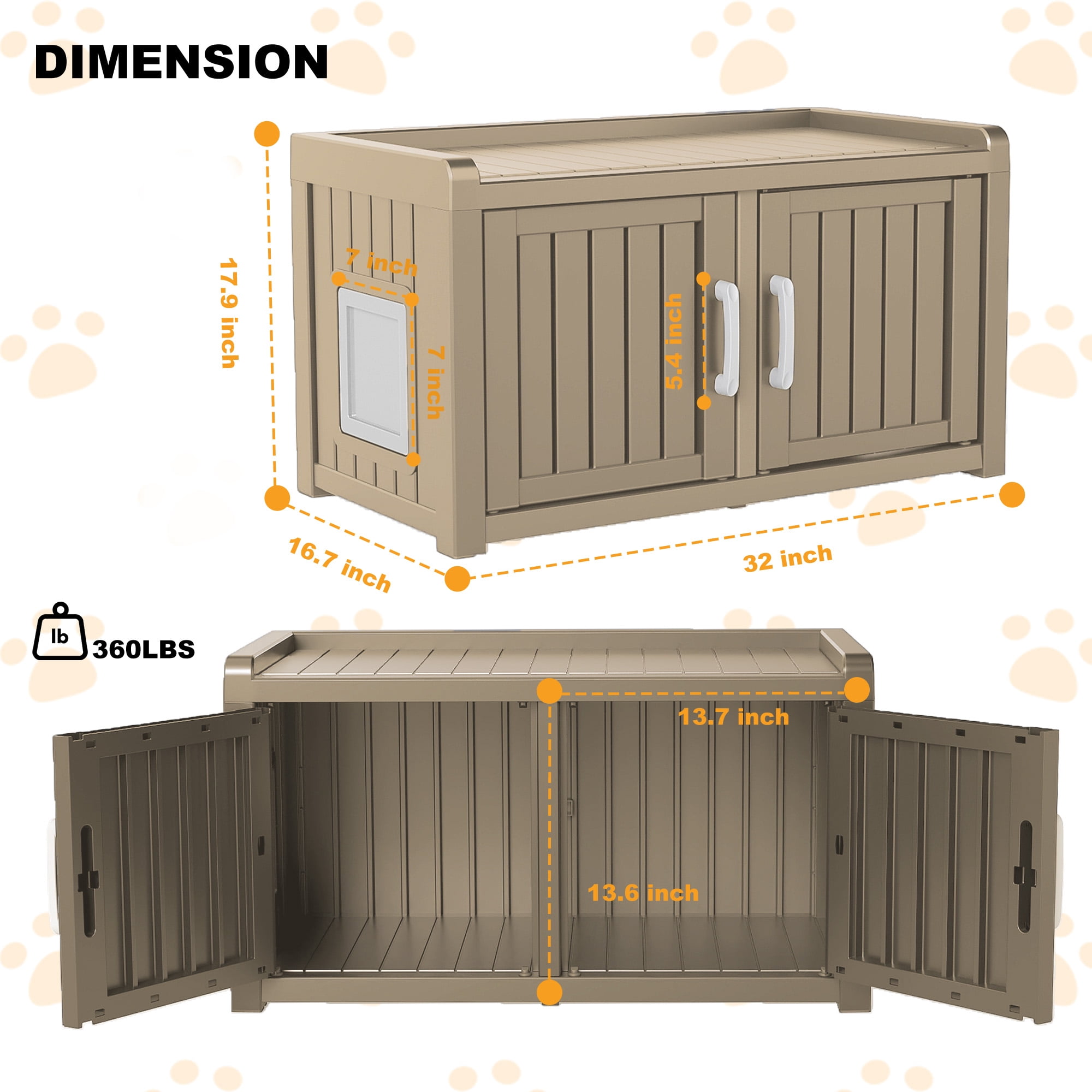 EasyUp Cat Litter Box, Resin Weatherproof Enclosed Litter Box with Dual-Door Design, Hidden Furniture for Indoor Home Use (Gray)