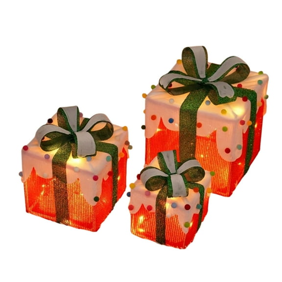 JVBTVB Set of 3 LED Lighted Christmas Gift Boxes Outdoor Decor, 8 Modes Holiday Present Yard Decoration with Light up Effects, Battery Powered (3AA Not Included)