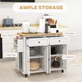 thumbnail image 4 of HOMCOM Kitchen Island on Wheels, Rolling Cart with Rubber Wood Top, Spice Rack, Towel Rack & Drawers for Dining Room, White, 4 of 10