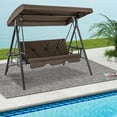thumbnail image 1 of Costway Balançoire de Porche de Patio à 3 Places avec Auvent Ajustable Coussins de Dossier Doux Tables d'Appoint Brun, 1 of 10