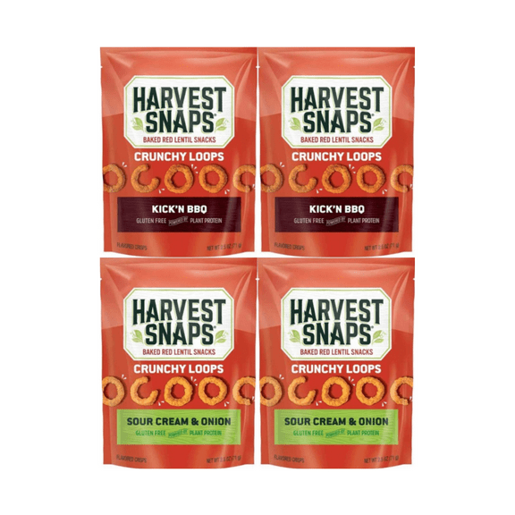 Harvest Snaps Veggie Chips Kick’n BBQ & Sour Cream & Onion Variety Pack – 4 Count – 2.5 oz Snack Bags – Plant Based Gluten Free Baked Crisps