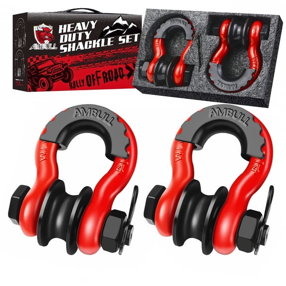AMBULL Upgraded Snatch Block, 3/4" D Ring Shackle (2 Pack) 22,000lb Break Strength with Towing Pulley, Heavy Duty Offroad Recovery Accessory for Truck, Tractor, ATV & UTV - Red
