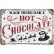 thumbnail image 1 of Letrero de hojalata de metal con texto en inglés "Made Fresh Daily Hot Chocolate", decoración navideña de estilo rústico, póster retro vintage para cocina, cafetería, bar y hogar. Tamaño: 8 x 12, 1 of 4