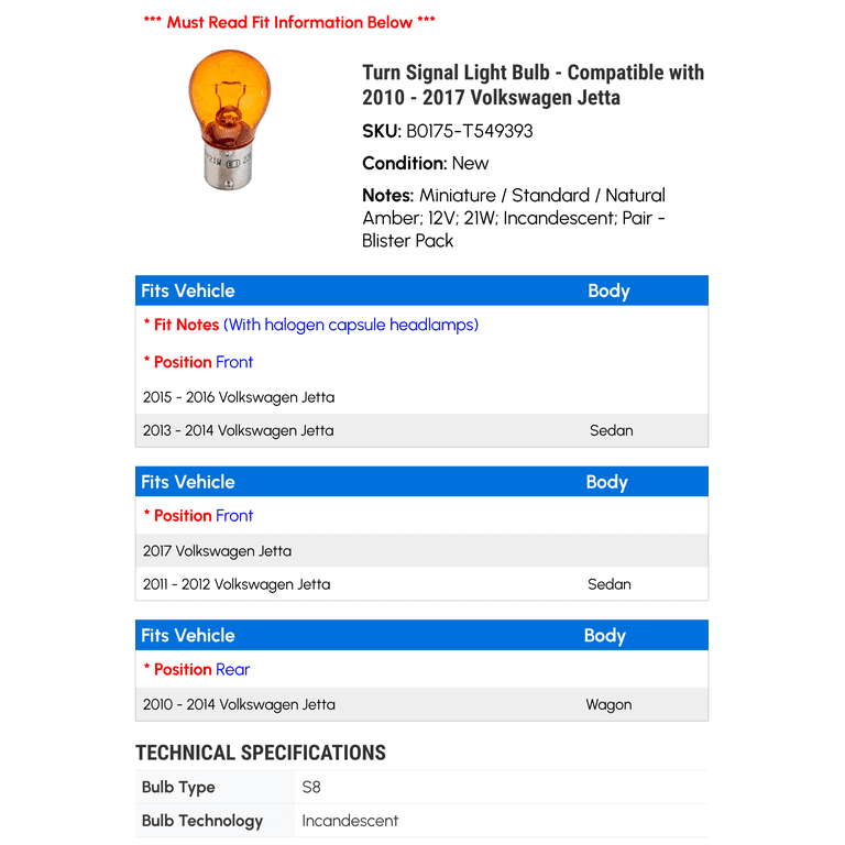 HELLA Jetta Turn Signal Light Bulb S8 Incandescent Automotive Bulb