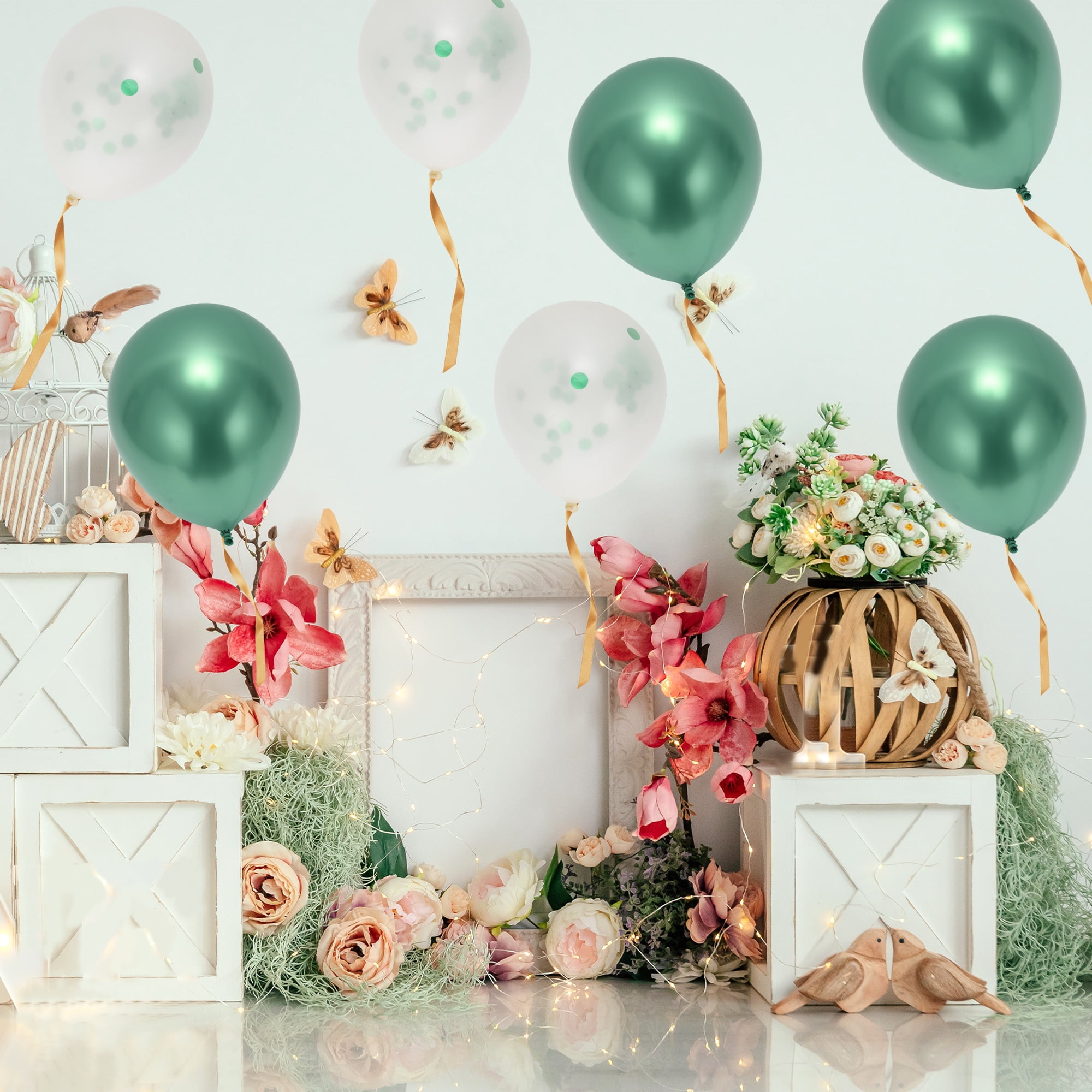 Unique Bargains 10Pcs Latex Party 12 Inch Round Helium Balloons Green