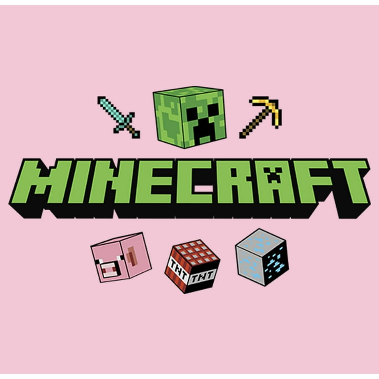 Girl's Minecraft Icons Logo Graphic Tee Light Pink X Large