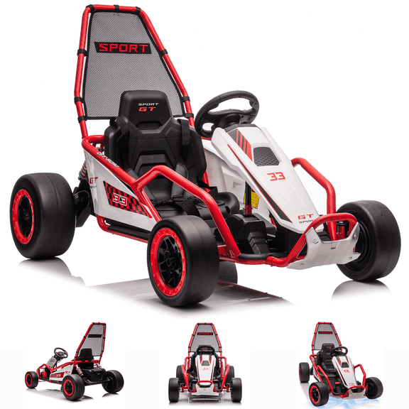 Xuanlur 24V Go Kart Ride on Toys w/Dual 200W Motors, Electric Go Kart for Boys Girls Age 6-12 Years Old, 11 MPH, Front EVA Wheel & Metal Frame, 2 Speed-Red