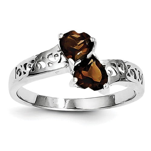 Primal Silver Sterling Silver Rhodium-plated Smoky Quartz Heart Ring