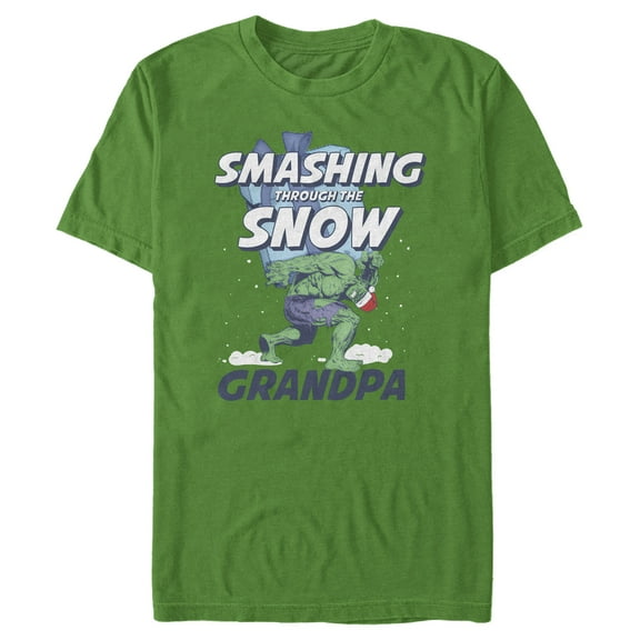 Men's Marvel Hulk Grandpa Smashing Snow  Graphic Tee Kelly Green X Large
