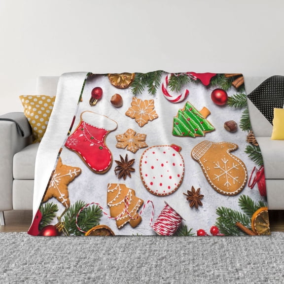 Rozeui Christmas Gingerbread Cookies for Flannel Blanket, Soft Fuzzy Plush King Blanket for Winter, Thick and Warm All-Season Bed Throw-40"x30"