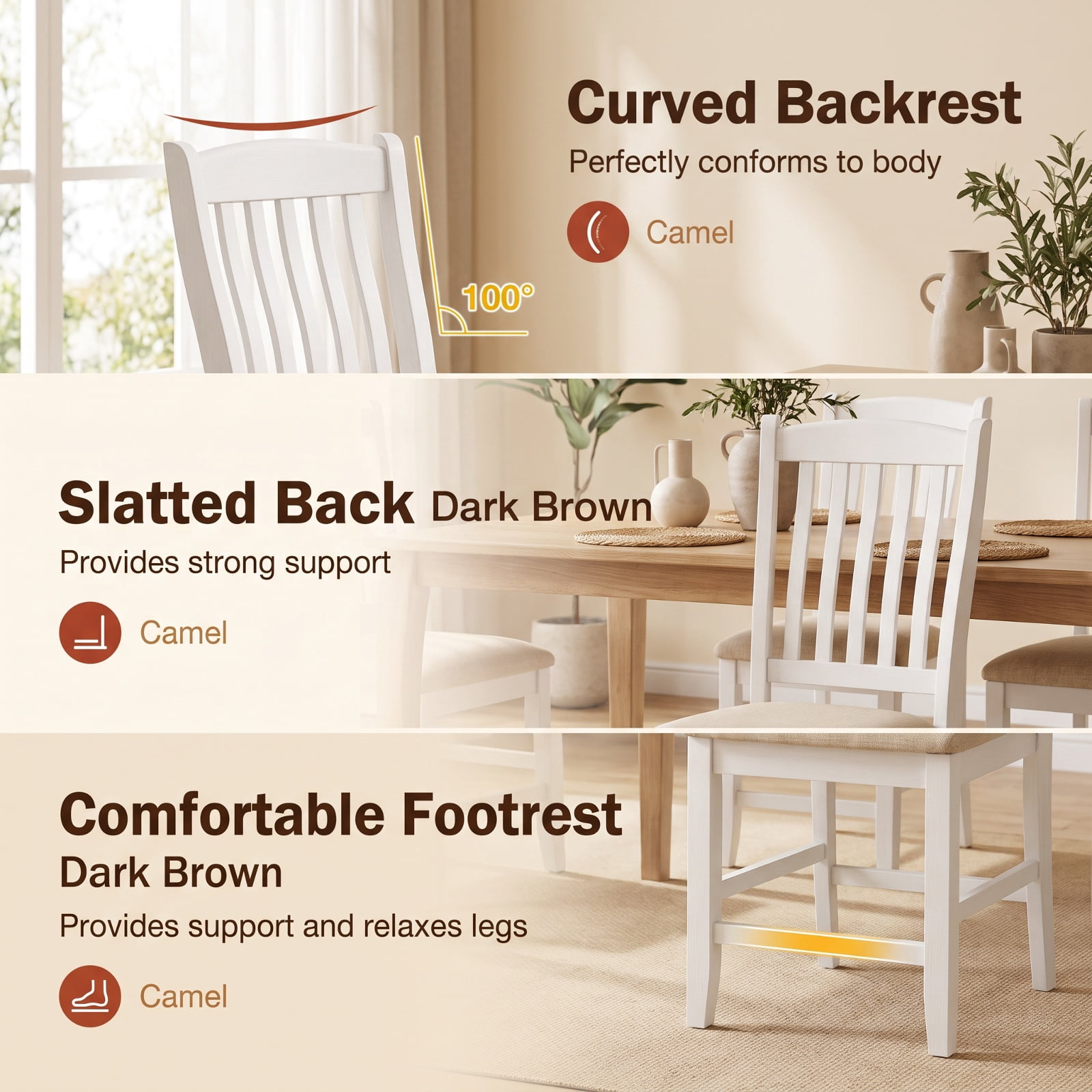 Furnibear Modern Farmhouse Counter Height Stools with Footrest and Cushion for Kitchen Island Counter Bar Pub Dining Home, White