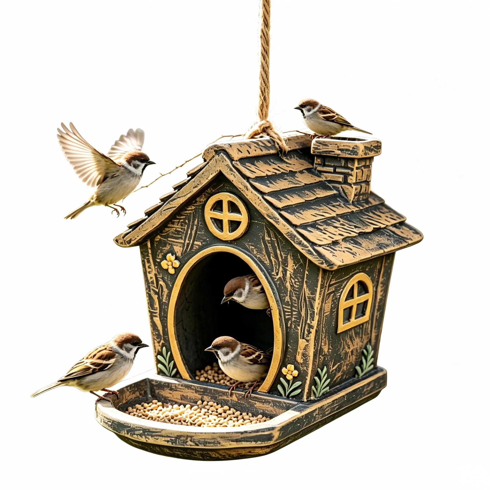 Finch Bird Feeders for Outside Garden Yard Decor Accent, Resin LED Hanging Bird Feeder Ornament Piece, Crow Feeder for Outside Entryway Display Home