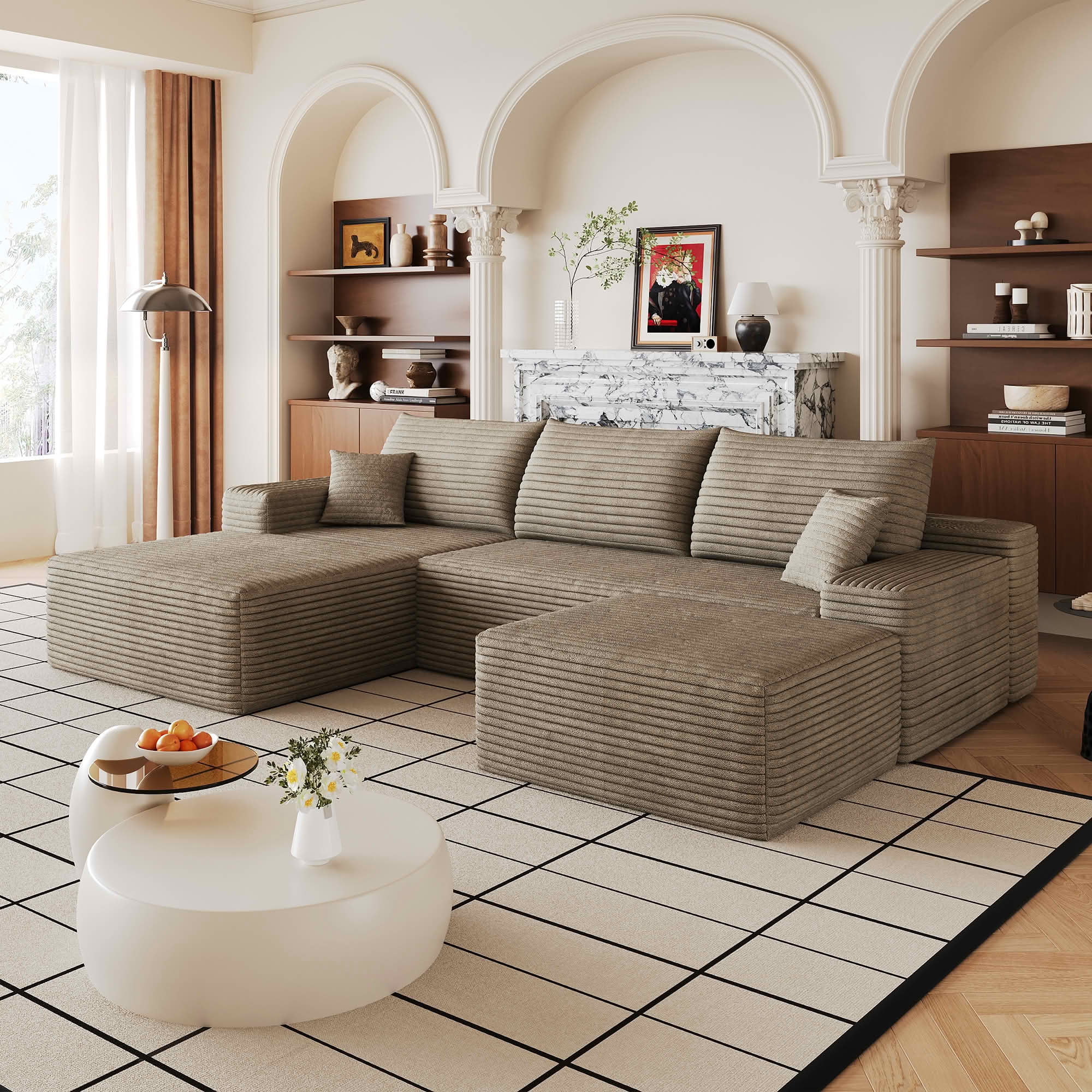 MAYEERTY 107 Inch L‑Shape Cloud Sectional Couch with Chaise, Modern Modular Deep‑Seat Sofa, Plush Corduroy Upholstered Couch, No Assembly Required for Living Room Bedroom Apartment