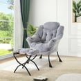 thumbnail image 3 of Twister.CK Lazy Chair with Ottoman, Thick Padded Modern Accent Armchair, Upholstered Sofa Chair with Armrest, Reading chair with Footstool for Bedroom, Living Room, Plush Gray, 3 of 9