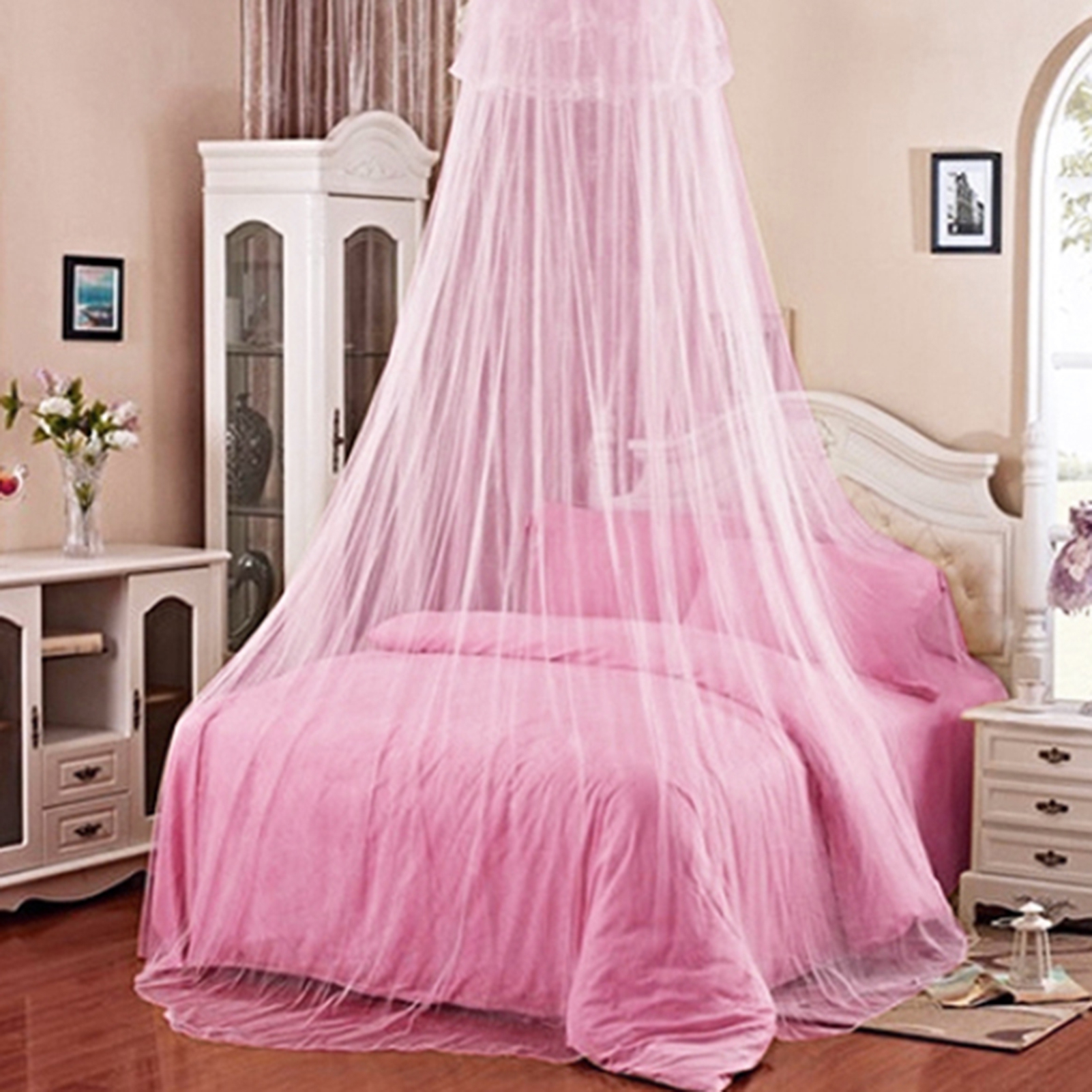 huanledash Elegant Lace Insect Bed Canopy Netting Curtain Round Dome