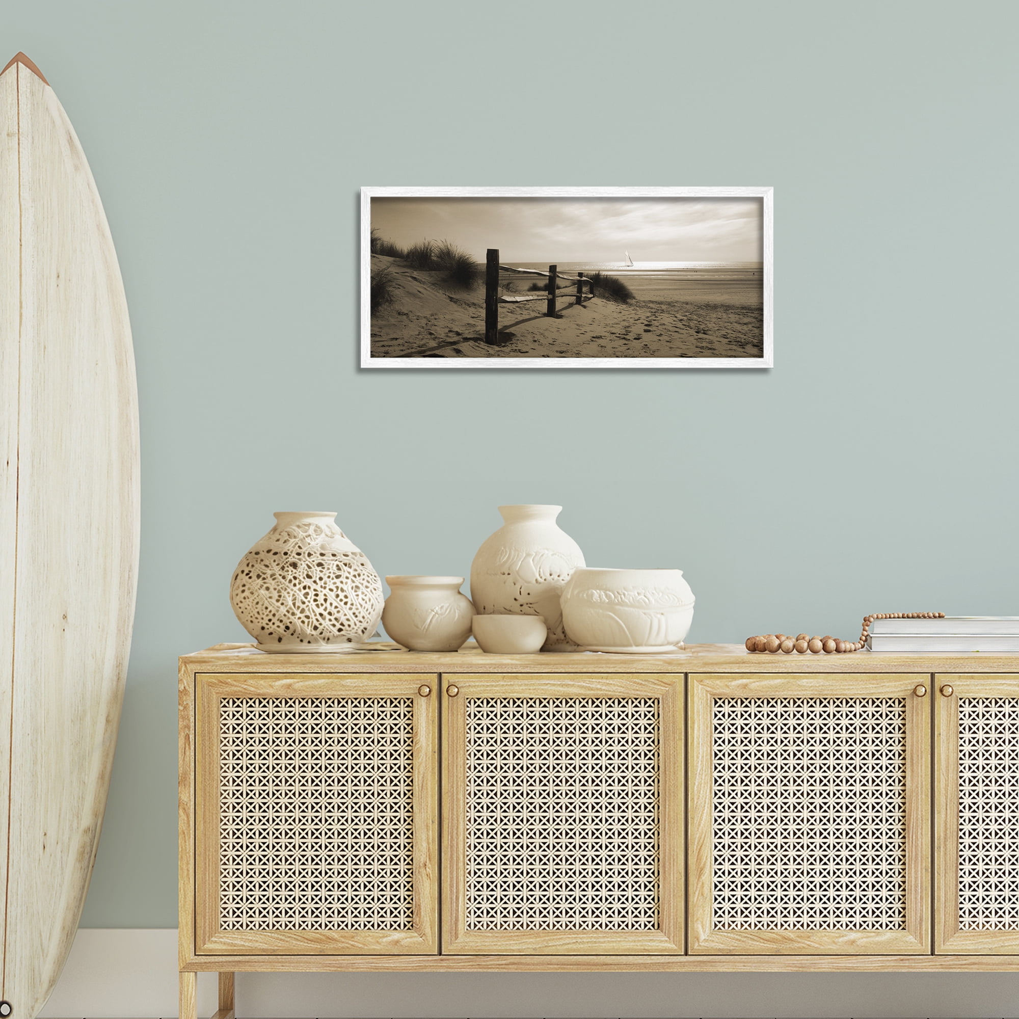 Stupell Industries Open Water Beach Landscape Photography White Framed Art Print Wall Art, 30 x 13