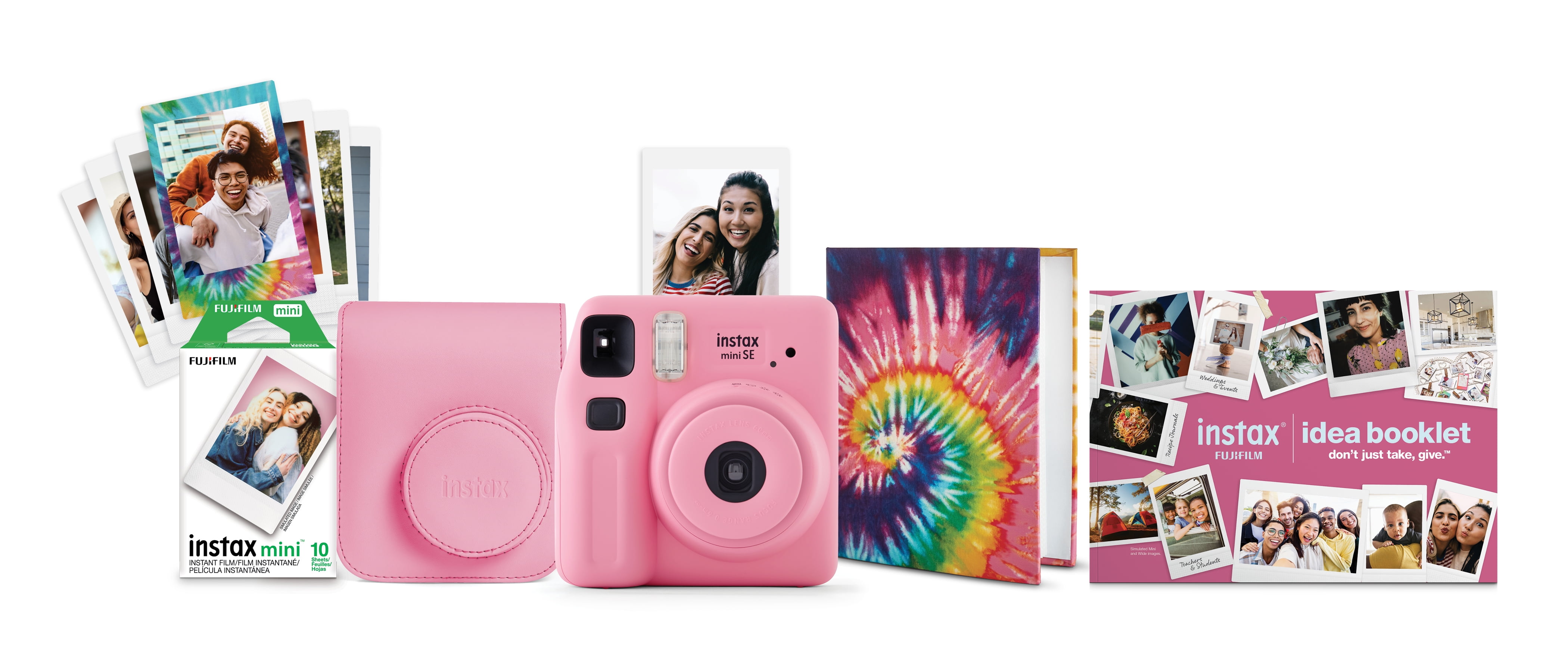 Fujifilm instax Mini SE Instant Camera with Case, Album, 10 Pack of Film, and Frame Stickers, Pink (Value bundle)