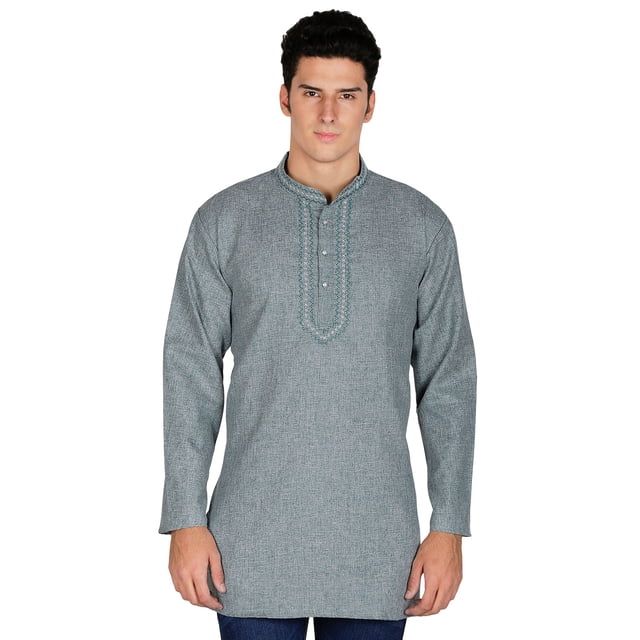Chemise Kurta Courte en Coton pour Hommes Robe Mode Indienne (Vert, G)