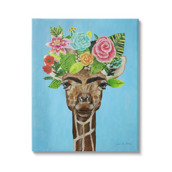 Stupell Industries Cute Floral Roses Giraffe Eyebrows Makeup Portrait Paintings Gallery-Wrapped Canvas Print Wall Art, 24x30, by Coco de Paris