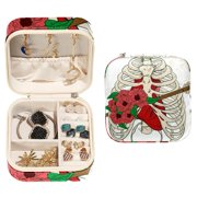 Rib Cage Florals Pattern Jewelry Box: Travel-Portable Square Organizer Box for Rings, Earrings, Necklaces, Bracelets