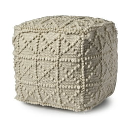 Ivory Wool Sqaure Pouf With Popcorn Detail Ivory Wool Sqaure Pouf With Popcorn Detail