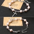 thumbnail image 2 of First Holy Communion Cross Charm Bracelet for Women,  Catholic Pink Pearl Beads Stainless Steel Chain Religious Gift, 2 of 5