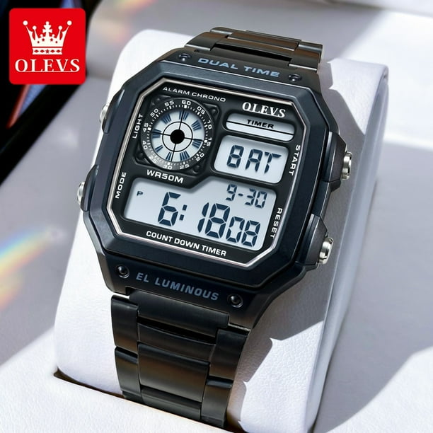 OLEVS Digital Watch for Men Gold Black Stainless Steel Waterproof