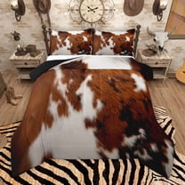 Manfei Brown Cow Print Queen Comforter Set for Adult, Rustic Farmhouse Bedding Sets, Modern Fashion Reversible Bedding Comforter Set, Breathable Home Decor, 3 Pieces