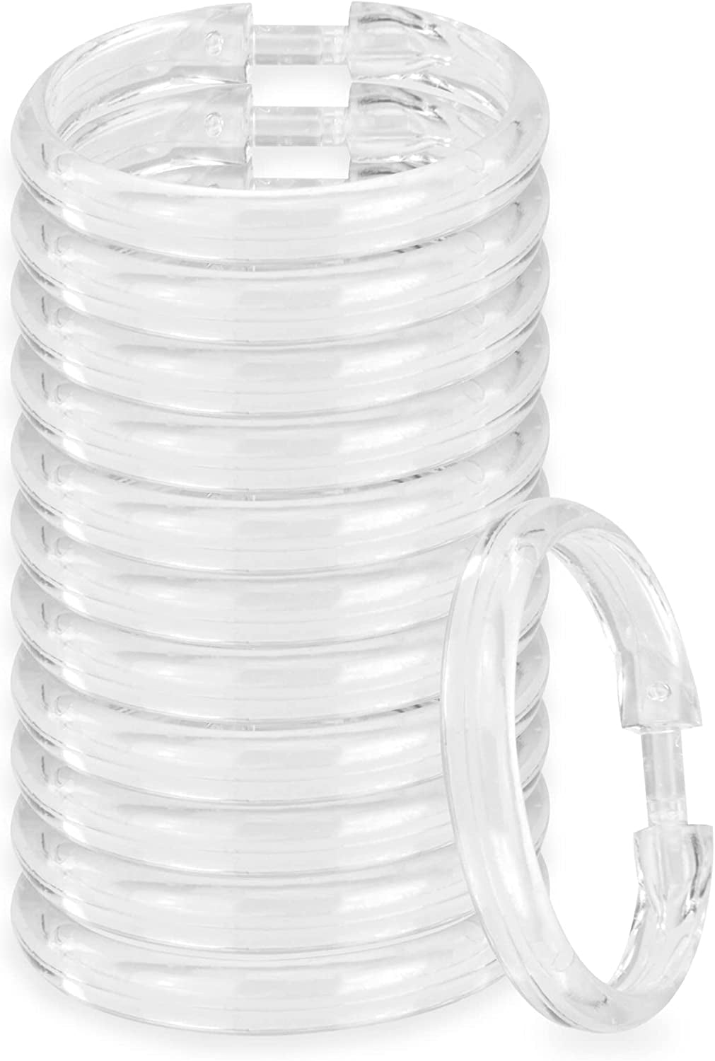 DecorRack 12 Clear Jumbo Shower Curtain Rings, C Shape Shower Hooks