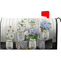 White Daisy and Purple Floral Mailbox Covers Magnetic Standard Size 25.5" X 21",Spring Rustic Mailbox Wraps Post Letter Box Cover for Holiday Garden Yard Decor