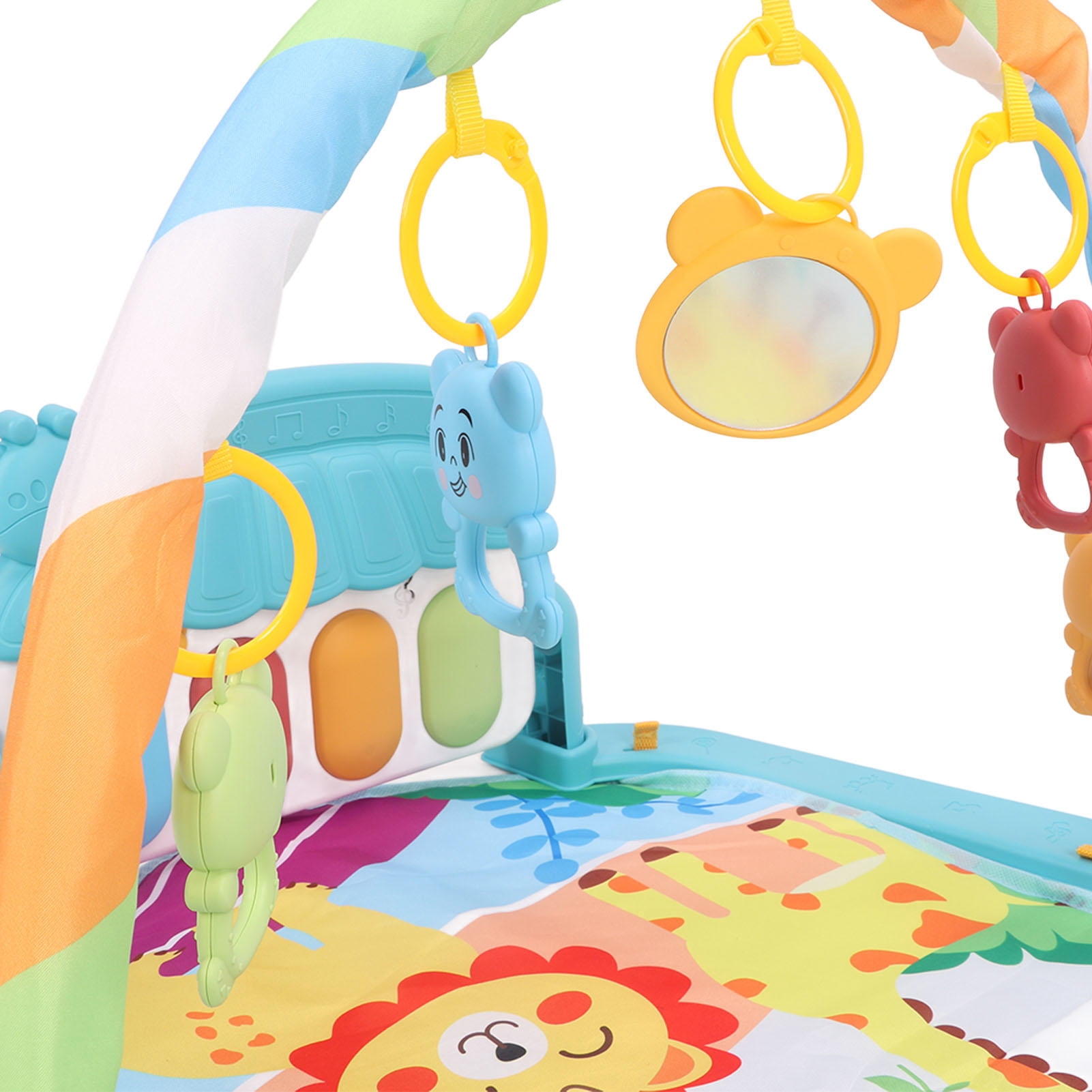 LAZIOEGR Green Baby Gym Play Mat with Detachable Piano & 5-Color Rattles - Sensory Development, Easy-Fold, for Infants & Toddlers