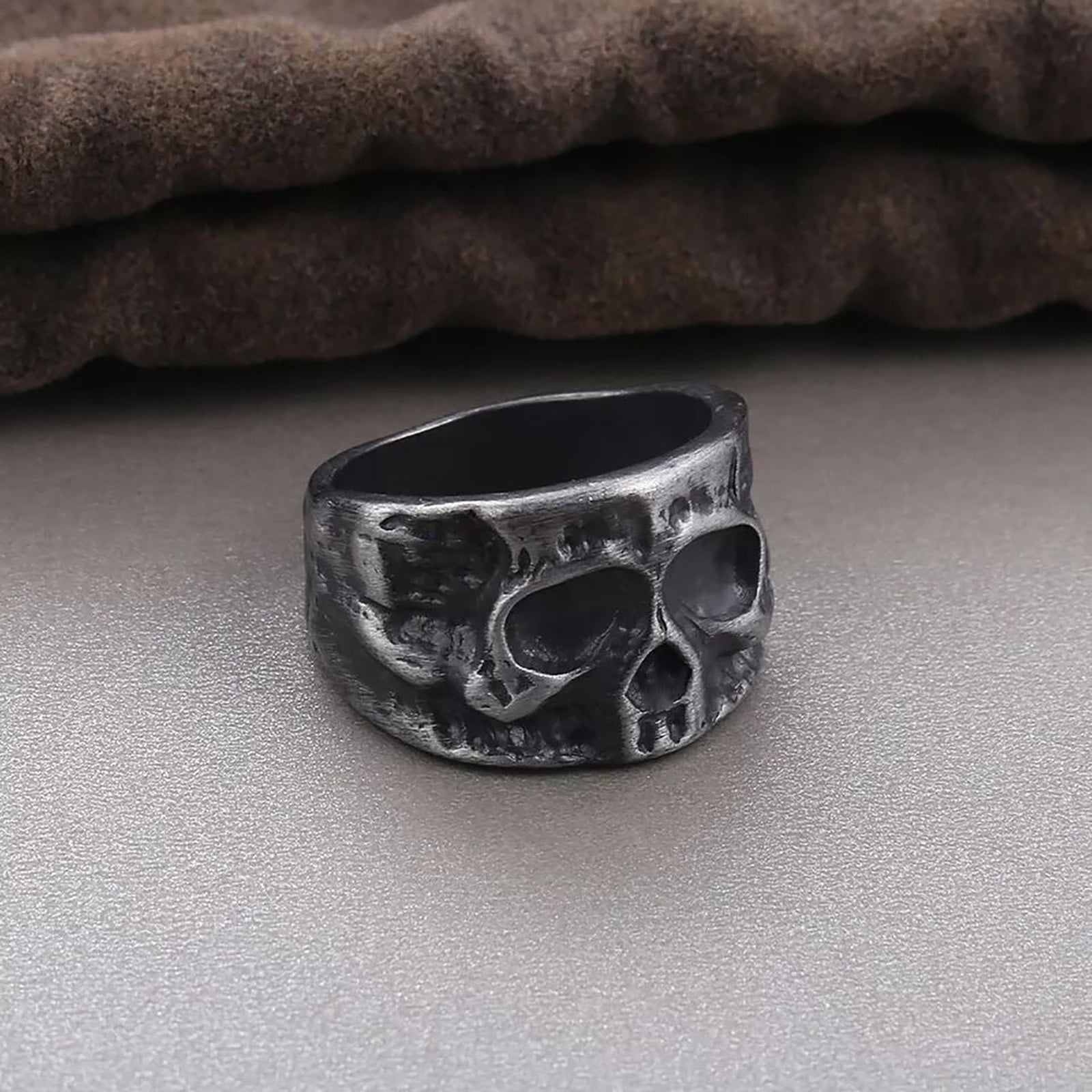 925 Sterling Silver Vintage Hell Fire Skull Ring for Men – Sunken Skull