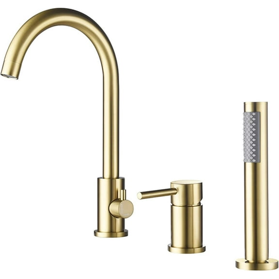Modern Bathroom Faucet, 3 Holes Single Handle Bathtub Filler Faucet with Handheld Shower Waterfall Spout,Matte Black