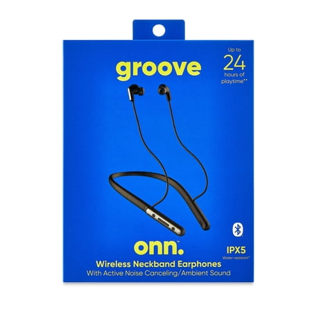 onn. Wireless Neckband Earphones, Black