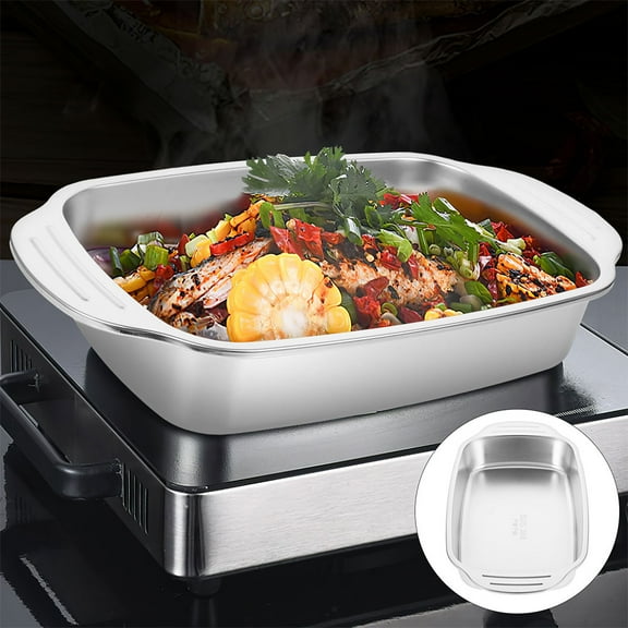 Moluckfu Stainless Steel Roasting Tray Grilled Rectangular 1Pcs 14.38X8.65X2.16In For Hotel Use
