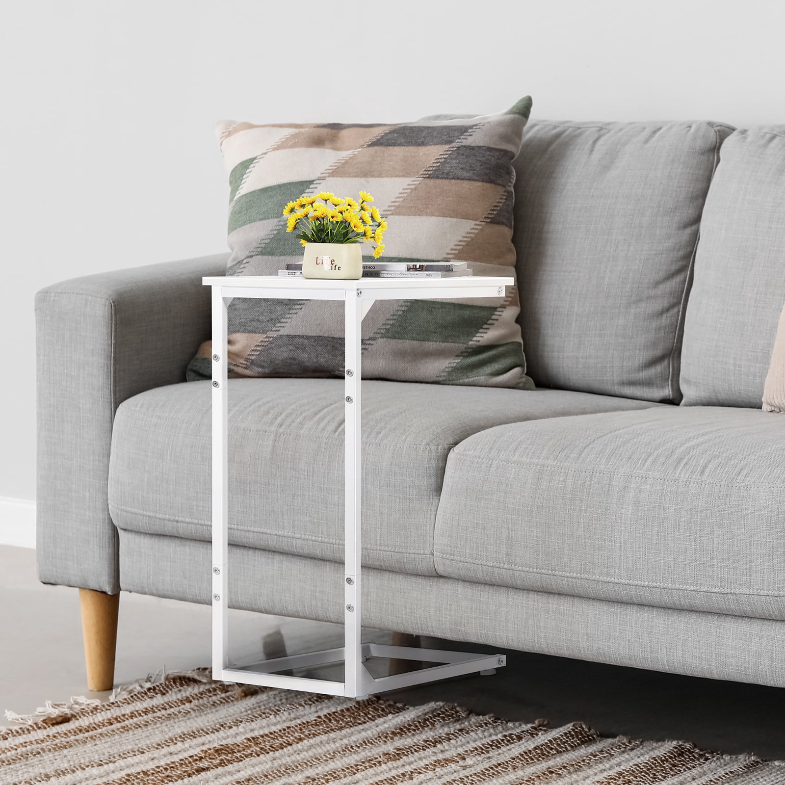 Tall C‑Shaped Side Table, 27.5 Inch Easy‑Assembly C Table for Sofa and Bedside, Single Pack White